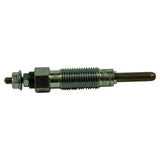 Side-on view with plug horizontal. Heating probe tip at right. Faint embossed or printed text visible on body shank — partially legible, appears to include numerals consistent with a date or voltage marking. Stud terminal and nut assembly visible at left.