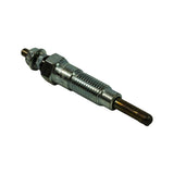 Opposite angle of the same plug, terminal end at right. Glow tube clearly visible at left, showing the rounded pencil-type tip and its slightly oxidised bronze/brown colouration consistent with metal composition.
