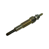Second angle of the glow plug showing the opposite side of the body. Faint text markings partially visible on the thread shank. Heating tip condition clean with no damage.