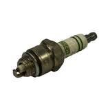 Angled three-quarter view of plug showing hex body, rolled M14 thread, crush washer, and J-hook ground electrode at firing end; partial BOSCH branding on insulator