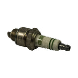 Opposite angled three-quarter view showing terminal stud end, ceramic insulator with BOSCH and partial 'R6' text, hex body and firing end with centre electrode exposed