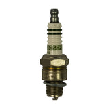 Plug standing upright, terminal end up. Green SUPER label and partial 'BOSCH' text on insulator. Shell stamping partially visible reading 'INDIA 033'. Threaded section and ground electrode clearly visible from below; gasket seat present.