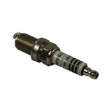 Angled view from terminal end showing SAE-type removable nut terminal, ribbed suppressor section, black suppressor ring, and ceramic insulator. Terminal is clean and undamaged.