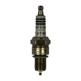 Straight-on side view of spark plug standing upright; white ceramic body with 'BOSCH PLATINUM' print, nickel-plated hex, full threaded reach visible, SAE terminal stud on top; electrode end concealed.