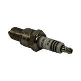 Three-quarter angled view from terminal end; SAE push-on terminal stud clearly visible, ribbed upper insulator section, 'BOSCH PLATINUM' print, nickel hex, threads and gasket seat visible.