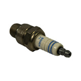 Reverse angle showing terminal end of plug; 'BOSCH R 6' on ceramic; removable SAE nut terminal on top; hook ground electrode visible at bottom; shell stamped text confirms WR5AC origin