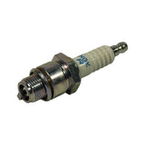 Angled three-quarter view showing plug from ceramic side and slightly below; hex nut, gasket washer, and short threaded reach visible; electrode end shows centre electrode recessed inside shell, single standard ground electrode.