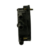 Side profile showing three stacked HT towers on one side and two upper brass terminal/screw points; overall cap height and wall structure visible