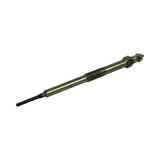Part alone, diagonal view from terminal end; same plug orientation reversed, showing the dark ceramic/metal probe tip at lower left and terminal stud at upper right.