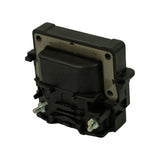 Three-quarter angle view showing both the metal bracket plate on top and the two terminal studs at lower left, giving overall form and proportions of the part.