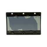 Top-down plan view of rubber mounting gasket. Rectangular frame with six bolt/clip holes around perimeter. Five small retention clips or brackets integrated on both long edges. Matte black rubber construction.