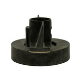 Side elevation showing the opposite face of the electrode arm and the brass contact tip at the arm end. Central hub taper and base disc geometry visible. No printed markings on this face.