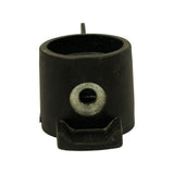 Front-on view of rotor showing cylindrical bore opening at top, central threaded retention boss with metallic insert, and lower base platform with anti-rotation tabs visible left and right.