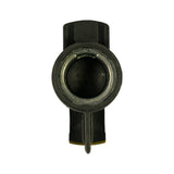 Top-down view into rotor bore showing the internal metallic collar and distributor shaft socket; contact blade and retention tabs visible in plan view.