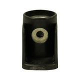 Top-down view into the distributor-shaft collar; circular metal insert with spring-loaded carbon centre contact visible