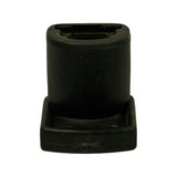 Top-down view of rotor hub showing keyed bore opening and internal clip detail; base plate underside visible at bottom.