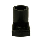 Opposite-end elevated view of rotor arm base; smooth black plastic base face with no visible markings from this angle.