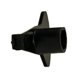 End-on view of distributor shaft bore from above, showing hexagonal/octagonal internal profile with key slot, confirming orientation-keyed fitment to distributor shaft. Blade arm and locating tab visible to sides.