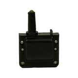 Rear face of coil, straight-on. Four countersunk mounting holes at corners of flanged plate. Moulded text panel shows 'MADE IN TAIWAN', batch code '116 07L 00817', and 'PPT-CF30' at base. Two low-tension spade terminals visible upper-right.