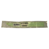 Reverse angle of sealed bag showing both the retailer barcode sticker and Nissan Genuine Parts label simultaneously; decal visible through translucent packaging as a pale green/gold strip