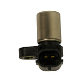 Front-on view of the 2-pin male blade connector with brass terminals visible inside the plastic shroud, mounting bushing on the left