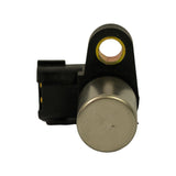 End view down the sensor showing the flat machined face of the metal pickup tip and the brass-bushed mounting hole