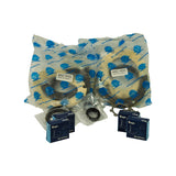 Kit contents spread flat: two MSZ 5550 (REPL FSU-090A-1) sealed Terrain Tamer bags containing swivel housing seals/felts, two pairs of Koyo bearing boxes, and a clear bag with tabbed steel lock rings and smaller oil seals.