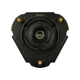 Reverse/bottom face of strut mount showing Tenacity brand name and production batch code 20180806003 moulded into the rubber near the top edge. Flat mounting plate with central bearing bore and three corner studs visible.