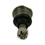 View from stud tip end, showing castle nut with cotter pin hole and tapered stud below rubber boot.