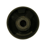 Direct end-on view of the recessed face showing the central bore and four radial relief cutouts moulded into the rubber body, giving a cross-lobe pattern around the metal inner tube.