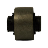 Full-length side view of bush showing cylindrical metal outer, rubber inner compound and symmetric protruding rubber lips at each end.