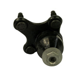 Underside-angled view showing the carrier flange from below; casting markings partially legible on the arm ears; ball stud pointing downward with metal cap, two flanged nuts nearby.