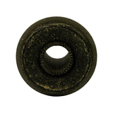 End-on view of the larger flanged face showing circular flange perimeter, rubber bonding line, and central metal sleeve bore.