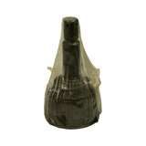 Front-face close-up of outer CV joint body through clear poly wrap; moulded markings on lower body confirm brand GLO and part number 343