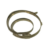 Two coil-type spring boot clamp bands, raw steel finish, both slightly deformed from long storage — consistent with being removed from original packaging.