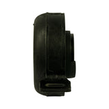 Side profile view showing the depth and asymmetric cross-section of the rubber cushion, with one mounting flange visible at bottom. Central bearing protrudes slightly on one side.