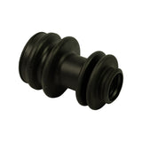 CV boot alone, side profile showing hourglass/double-flanged shape with three convolutions and two different-diameter flanged ends — large flange on left and smaller cylindrical neck on right — both with internal lip retaining grooves for clamp seating.