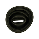 Top-down view into small (shaft) end of boot showing characteristic elongated oval aperture — typical of BMC/BL pot-joint (tripod) inner CV boot design. Wide seating flange visible at outer perimeter.