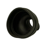 Looking down into large (joint) end of boot from above, showing smooth interior cone and small oval shaft hole visible through centre. Three bellow ribs visible on outer wall.