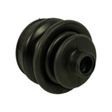 Opposite-angle view of boot showing neck end with integral retaining bead; three-convolution bellows body and closed-end cap design confirming inner/Rzeppa-type CV boot application.