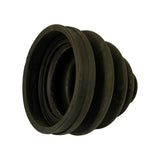 Side/bottom view of CV boot showing large open base with stepped seating lip and full bellows profile in side elevation.