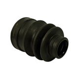 Same barrel-profile outer boot shown from opposite angle, confirming symmetrical opening diameters and three-convolute body. No visible markings or stampings on rubber.