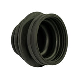 Base-up view of the CV boot looking into the large-diameter opening. Shows multi-ribbed internal bore sealing surfaces and smooth outer bead at base rim. Rubber appears pliable with no deformation.