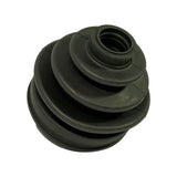 Angled side view highlighting the boot's broad stepped-dome profile. Faint mould date or batch code stamp partially visible near base flange. Four-bellows construction clearly defined from this angle.
