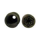 Top-down view of two components: rubber boot from the large/open end showing accordion interior and inner collar; CV joint body from the hub/wheel side showing the 6-ball Rzeppa cage assembly with internal splined bore.