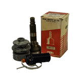 Part displayed in front of original box, showing full kit contents against the box front. Box label 'CONSTANT VELOCITY JOINT' visible on upper right corner. Inner boot retains orange plastic grease port cap.