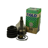 Overview shot: all kit contents displayed beside the opened box. Full GLO branding visible on box front — large GLO logo with diagonal green/navy stripe livery. Part number 3178K, barcode, and 016-MA602 / 41210 visible on label. Joint, boot, clamp and nut arranged in front.