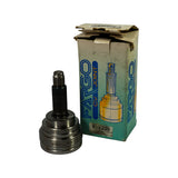 Joint and original Fargo box displayed together. Box shows 'FARGO C.V. JOINT' branding in blue with technical illustration of a CV joint. Part number label on box reads '806230 / CV JOINT / SUBARU'. Joint shows stamping 'SB-051A1 RCV607A' on housing.