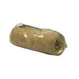 Side/angle view of bagged element lying horizontal. Metal perforated end cap visible at right. Element body shows characteristic ribbed/knit sock media construction.