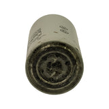 Bottom (inlet/outlet end) of filter showing threaded base plate with spin-on thread, rubber gasket, and dark residue/age marks around sealing surface. Gasket appears intact.
